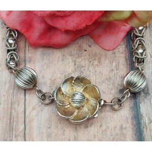 Vintage Byzantine Chain Ball Bead Collar Necklace Flower Hidden Clasp 22" Japan